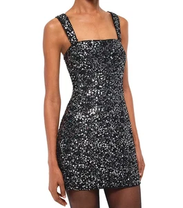 ๐$495 SIMKHAI SEQUIN BLACK BODYCON COCKTAIL HOLIDAY MINI DRESS NEW SZ 6 - Picture 1 of 12