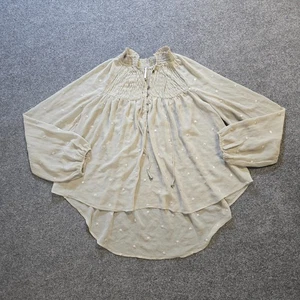 Free People Top Womens Size Large Green Sheer Peasant Embroidery Boho Casual - Picture 1 of 10