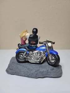 Ceramic Motorcycle Harley Sculpture Couple Leaning on Bike Very nice detail. - Picture 1 of 7