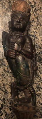 Antigua estatuilla de dios religioso templo hindú indio asiático tallada en madera Foto 1 de 4