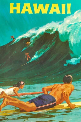 Hawaii 1960s Classic Vintage Style Hawaiin Travel Wall Art Home - POSTER 20"x30" - Image 1 of 3