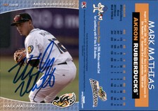 Mark Mathias Signed 2018 Grandstand Akron RubberDucks #NNO Card Auto AU