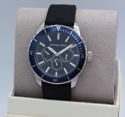 NEW AUTHENTIC MICHAEL KORS CUNNINGHAM SILVER BLUE SILICONE MEN'S MK7160 WATCH - Image 1 of 4