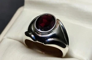 Natürlicher 5 kt dunkelroter Granat Sterlingsilber 925 Handarbeit Herren schlicht elegant Ring - Bild 1 von 12