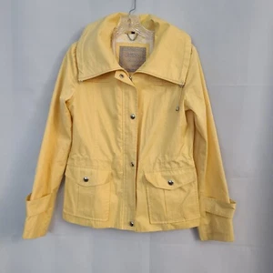 Guess Sz M Raincoat Windbreaker Yellow Floral Lining Full Zip Spring Jacket - Picture 1 of 7