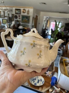 antique ARTHUR WOOD English TEAPOT tiny yellow flowers 5.75" T - Picture 1 of 7