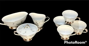 Seyei Fine China Starlite #3171 8Pc-(cream & Sugar W/lid 4 Tea Cups 1 Gravy READ - Picture 1 of 6