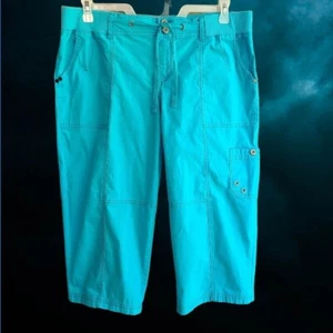 Lane Bryant Womens Cropped Capris Cargo Pants Drawstring Aqua Size 16 - Picture 1 of 8