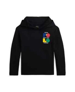 NWT Polo Ralph Lauren Boys Logo Cotton Jersey Hooded T-shirt Black 6 - Picture 1 of 4