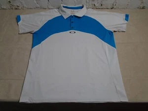 Oakley Performance Polo Golf Mens L White Blue Short Sleeve Collard Tennis - Picture 1 of 9