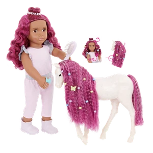 Our Generation 46 cm Puppe mit Fohlen – Estra & Delta mit farbigen Haaren - Bild 1 von 10