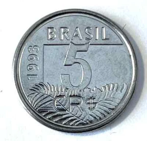 1993 BRAZIL - 5 Cruzeiros Reais-KM#627 Uncirculated MACAW PARROTS/Beautiful Coin - Picture 1 of 2