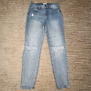 RSQ Size 10 Girls Jeans Super Mid Rise Girlfriend Distress Blue Denim - Picture 1 of 9