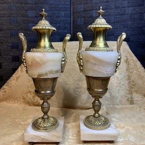 Pair Of FRENCH  MARBLE & BRONZE GARNITURE SET - Picture 1 of 22