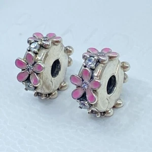 Pandora Clip Charm Pink Daisy Flower Cubic Zirconia Silver Enamel 798809C01 - Picture 1 of 8
