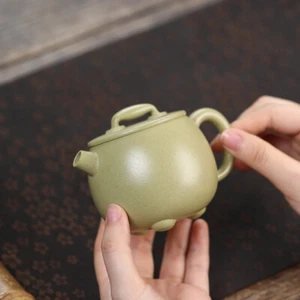 Full Handmade Tea Pot Marked Master Pot With 3 Feet Real Yixing Zisha Green Clay - Picture 1 of 11