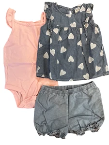 Carter's 3-teiliges Chambray Little Short Set Body Herz Top Größe 18 Monate - Bild 1 von 2