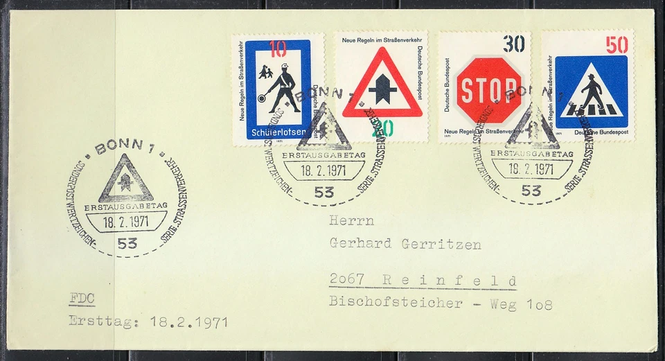 Germany 1971 FDC cover Mi 665-668 Sc 1055-1058.Traffic Signs.Bonn - Image 1 of 1