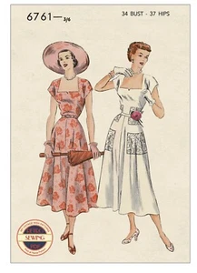 Elegante Vestido de Verano Años 50 Vintage Patrón de Costura Busto 34 - Imagen 1 de 2
