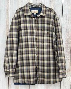 Woolrich Mens Large Deep Navy Ombre Flannel Shirt Plaid Heavyweight 100% Cotton - Picture 1 of 7