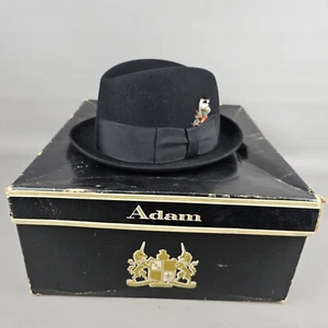 Vintage Adam  Fedora Black Size 7 1/8 With Feather NICE - Picture 1 of 10