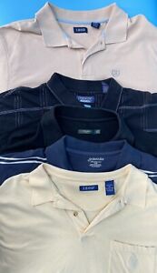 Lot Of 5 Polo Shirts Mens XL Short Sleeve Cotton Izod Tom James Black Tan Navy
