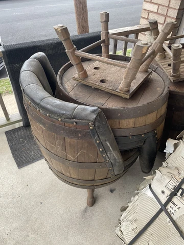 4 Mid-century Whiskey Barrel Swivel Chairs Needs Reupholster Solid Base Heavy Cover