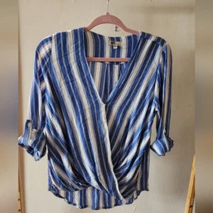 Kut From The Kloth Striped Wrap Shirt Lightweight Summer Blue And White - Picture 1 of 9