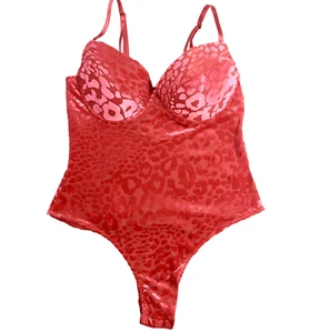 Vintage Just Sexy Red Leopard Bodysuit Size XL Shaper Corset U/W Snap Crotch - Picture 1 of 9