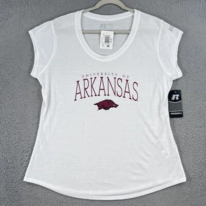 NEW! Arkansas Razorbacks Shirt WOMENS XL 16-18 White Russell Athletic Ladies - Picture 1 of 7