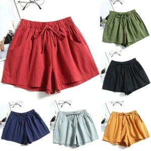Women Casual Drawstring Summer Shorts Elastic Waist Pocketed Beach Shorts - Picture 1 of 15