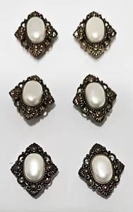 Filigree Dark Gold Metal & Faux Cabochon Pearl Brass Button Covers Quantity of 6 - Picture 1 of 3
