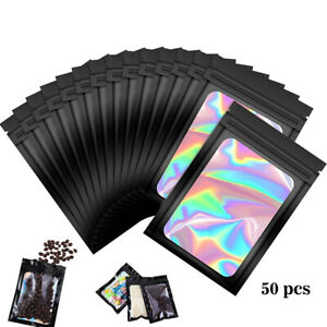 50 x Smell Proof Mylar Bags Holographic Resealable Packaging Foil Pouch