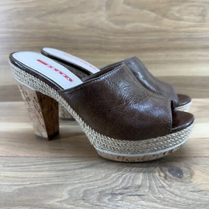 Prada Womens Heels 6.5 Brown Leather Cork Espadrille Platform Pumps - Picture 1 of 12