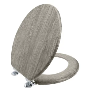 Distressed Closed Front Toilet Seat round Gray Wood Hardware Hinge Lid Included - Picture 1 of 12