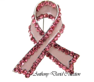 Alfiler de solapa de cristal rosa para concienciar sobre el cáncer de mama - Imagen 1 de 3