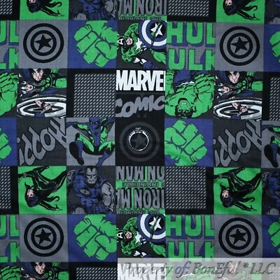 BonEful FABRIC FQ Cotton Quilt Black Gray Green Hulk Man Super Hero Marvel Comic - Image 1 of 4