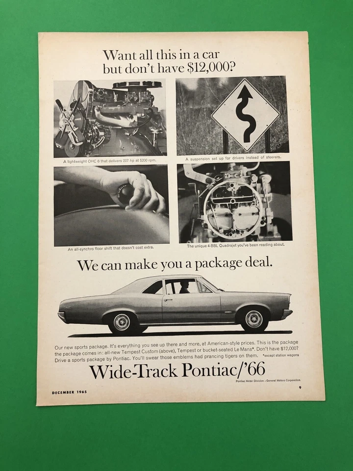 1966 PONTIAC TEMPEST ORIGINAL VINTAGE PRINT AD ADVERTISEMENT - Image 1 of 1