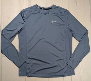 Nike Running Shirt Gray Dri-Fit Miler Mens XL Long Sleeve Active Thumb Holes - Picture 1 of 12