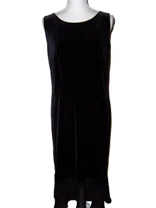 Jessica Howard Sz 16 Black Velvet Sleeveless Midi Dress Embroidered Chiffon Hem - Picture 1 of 10