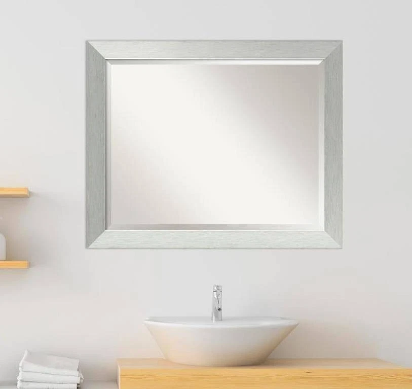 Amanti Art Brushed Sterling Silver 32X26" Metalic Rect. Bathroom Mirror (28A) - Image 1 of 2