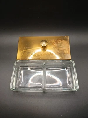 Bandeja rectangular de vidrio vintage 7x3,5 pulgadas plato de caramelo con tapa Apollo A1934 Foto 1 de 4