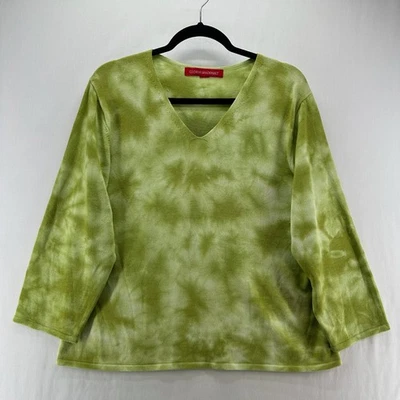 Top de punto Gloria Vanderbilt para mujer XL cuello en V manga larga pulóver tie dye verde Foto 1 de 4