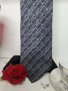 Chez Roffe Herren-Seidenkrawatte grau blau weiß rot geometrisch - Bild 1 von 17