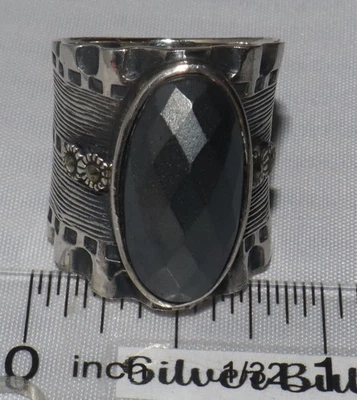 Anillo de plata esterlina oxidada banda ancha facetada hematita y marcasita talla 7 1/2 Foto 1 de 4