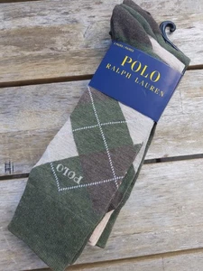3 PAIRS 41-46 : Genuine POLO RALPH LAUREN Khaki Green Argyle SOCKS Mens rl2 - Picture 1 of 9