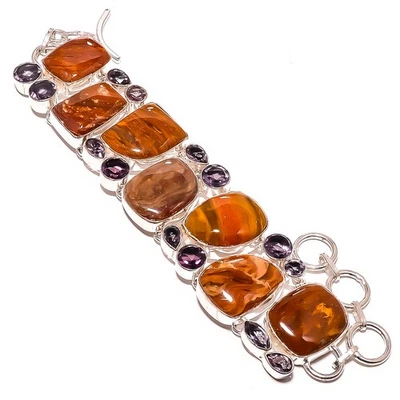 Brazalete de plata de ley 925 con jaspe rojo y amarillo 7-7,99" TB83 Foto 1 de 4