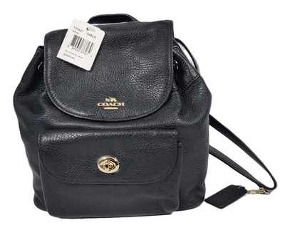 NWT COACH Logo Black Leather Billie Mini Backpack F37621 - Image 1 of 4