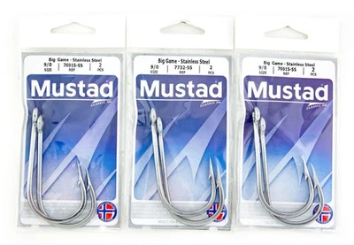 Mustad Big Game Acero Inoxidable Southern & Tuna 9/0 3pk Lote 6 Ganchos de Agua Salada Foto 1 de 2