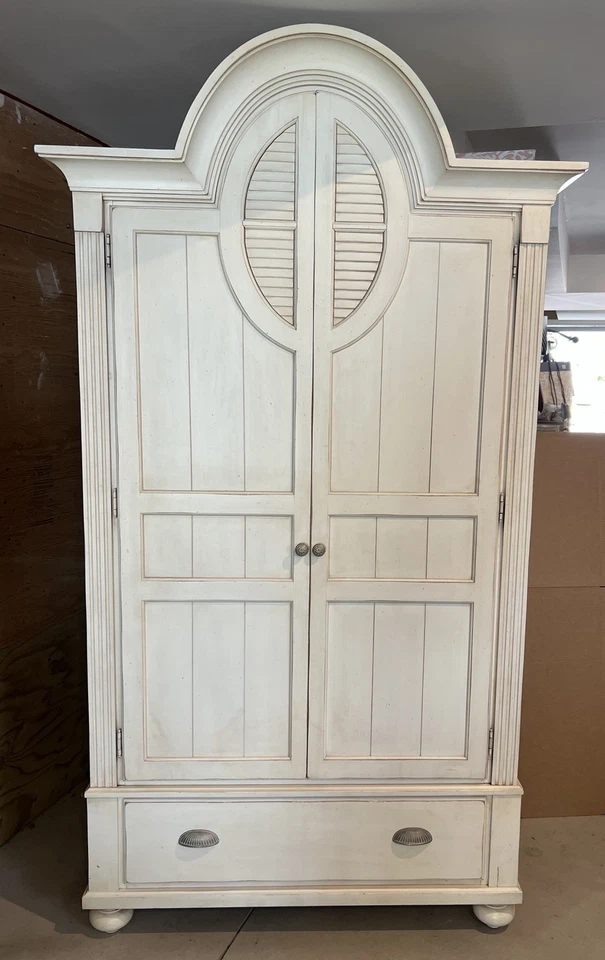 Ethan Allen Armoire Bedroom Wardrobe Storage with Shelving Off White / Cream - Image 1 of 4